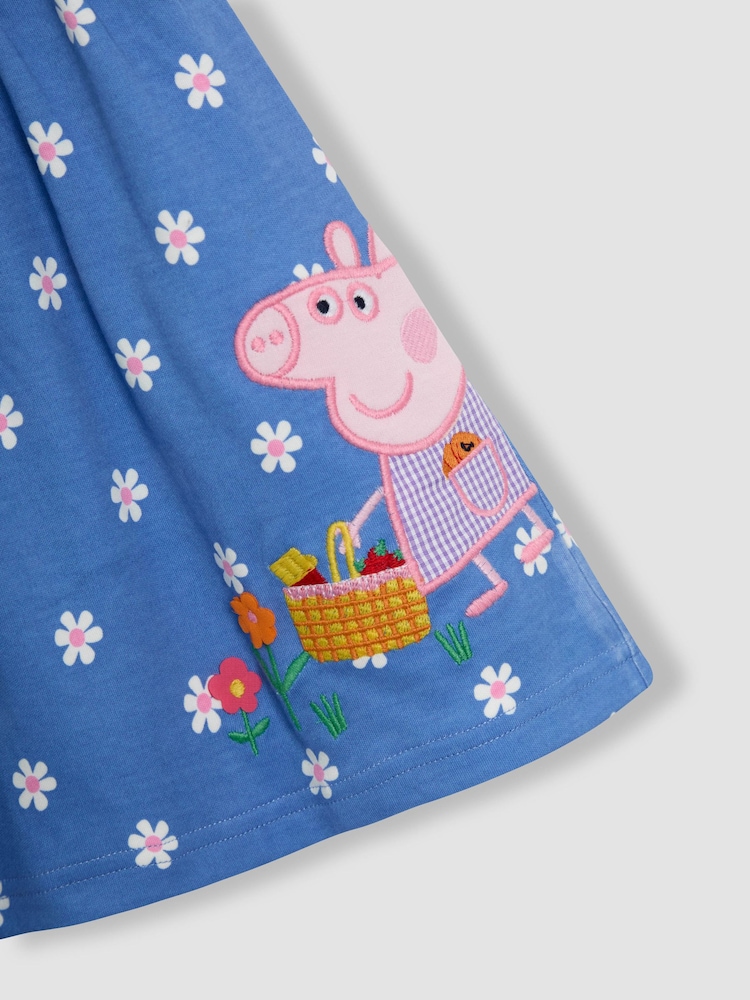 JoJo Maman Bébé Blue Peppa Pig Appliqué Button Front 100% Cotton Dress - Image 3 of 3