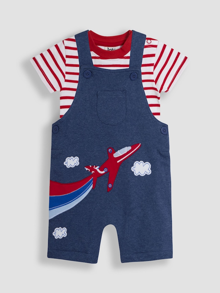 JoJo Maman Bébé Marl Blue Tractor 2-Piece Red Arrows Dungarees & T-Shirt Set - Image 1 of 6 JoJo Maman Bébé Marl Blue Tractor 2-Piece Red Arrows Dungarees & T-Shirt Set - Image 1 of 6