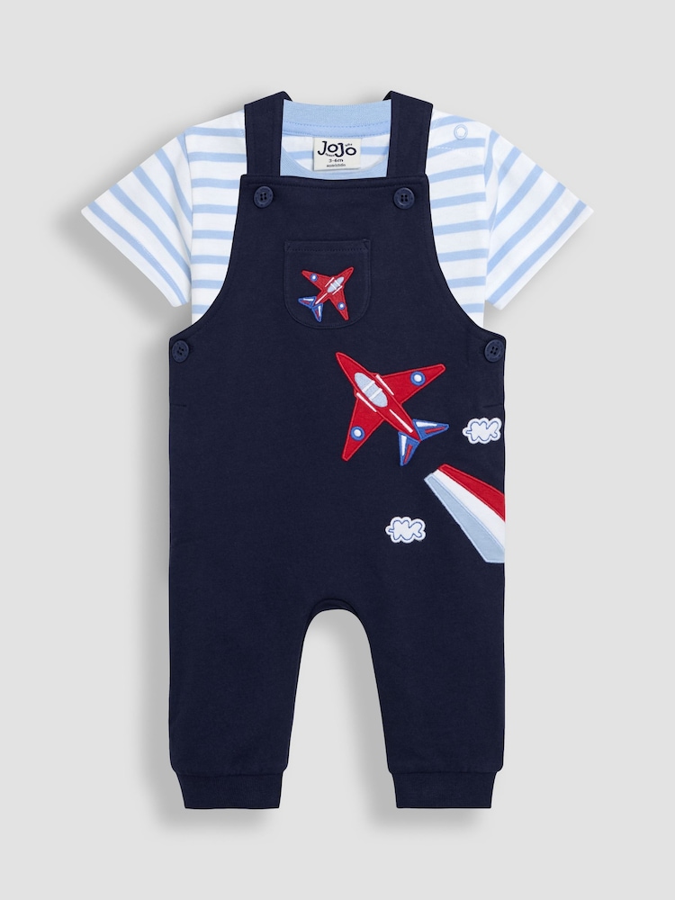 JoJo Maman Bébé Navy 2-Piece Red Arrows Dungarees And T-Shirt Set - Image 1 of 6