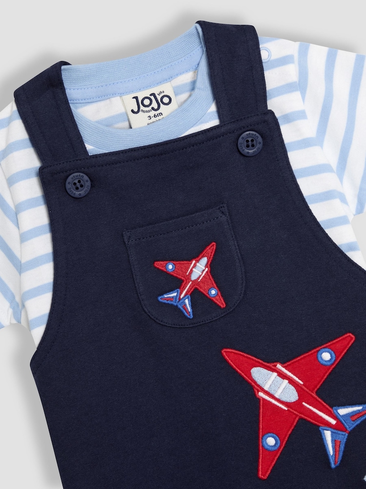 JoJo Maman Bébé Navy 2-Piece Red Arrows Dungarees And T-Shirt Set - Image 6 of 6