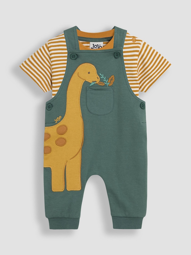 Khaki Diplodocus - Комплект из 2предметов с комбинезоном и футболкой с аппликацией JoJo Maman Bébé - Изображение 1 из 6