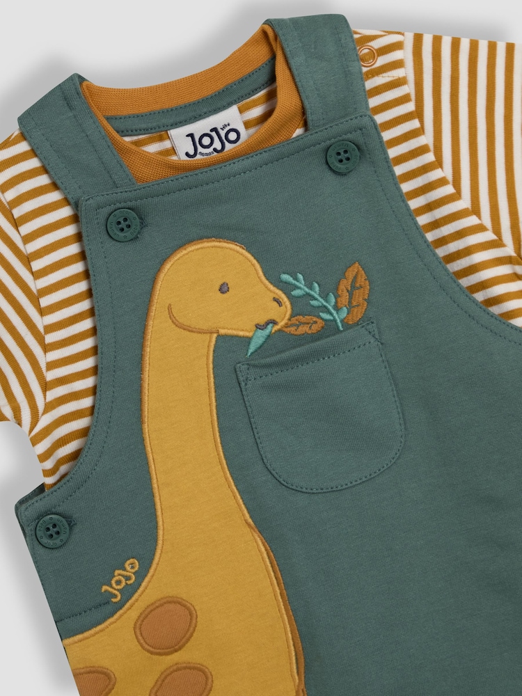 Khaki Diplodocus - Комплект из 2предметов с комбинезоном и футболкой с аппликацией JoJo Maman Bébé - Изображение 6 из 6