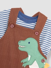 JoJo Maman Bébé Brown TRex 2-Piece Appliqué Dungarees & T-Shirt Set - Image 6 of 6