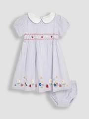 Lila Violetti Mansikka - Jojo Maman Bébé Seersucker Appliqué Smocked Mekko - Image 1 of 5