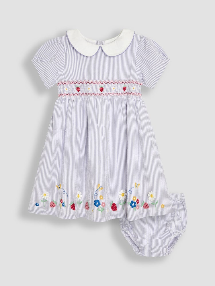 Lila Violetti Mansikka - Jojo Maman Bébé Seersucker Appliqué Smocked Mekko - Image 1 of 5