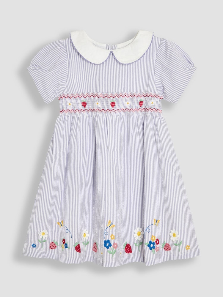 Lila Violetti Mansikka - Jojo Maman Bébé Seersucker Appliqué Smocked Mekko - Image 2 of 5