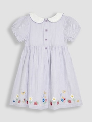 Lila Violetti Mansikka - Jojo Maman Bébé Seersucker Appliqué Smocked Mekko - Image 3 of 5