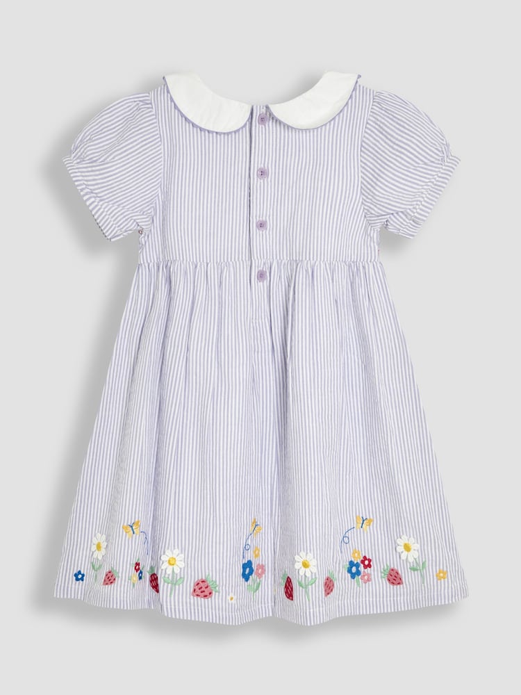 Lila Violetti Mansikka - Jojo Maman Bébé Seersucker Appliqué Smocked Mekko - Image 3 of 5