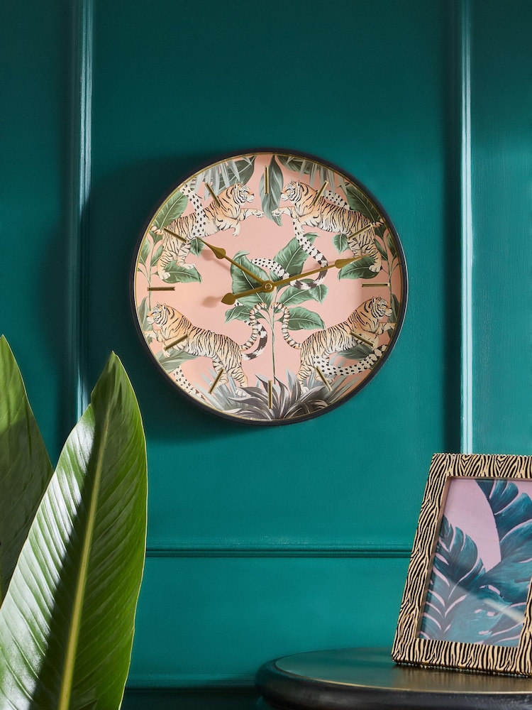 Black Tiger Print Wall Clock - Image 1 of 5