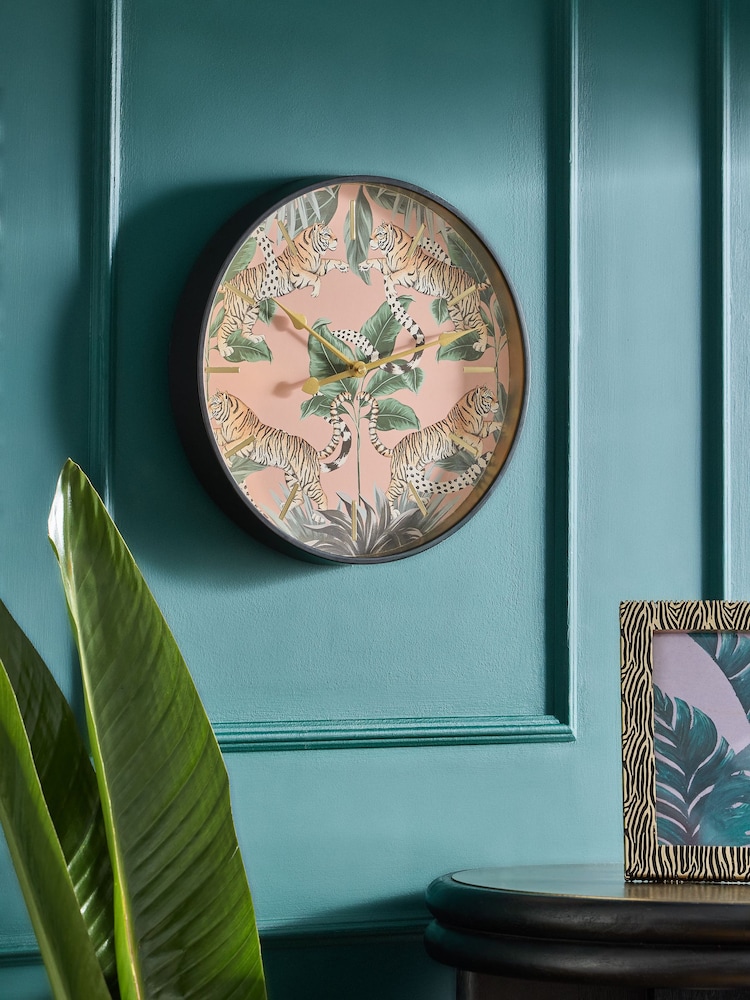Black Tiger Print Wall Clock - Image 2 of 5 Black Tiger Print Wall Clock - Image 2 of 5