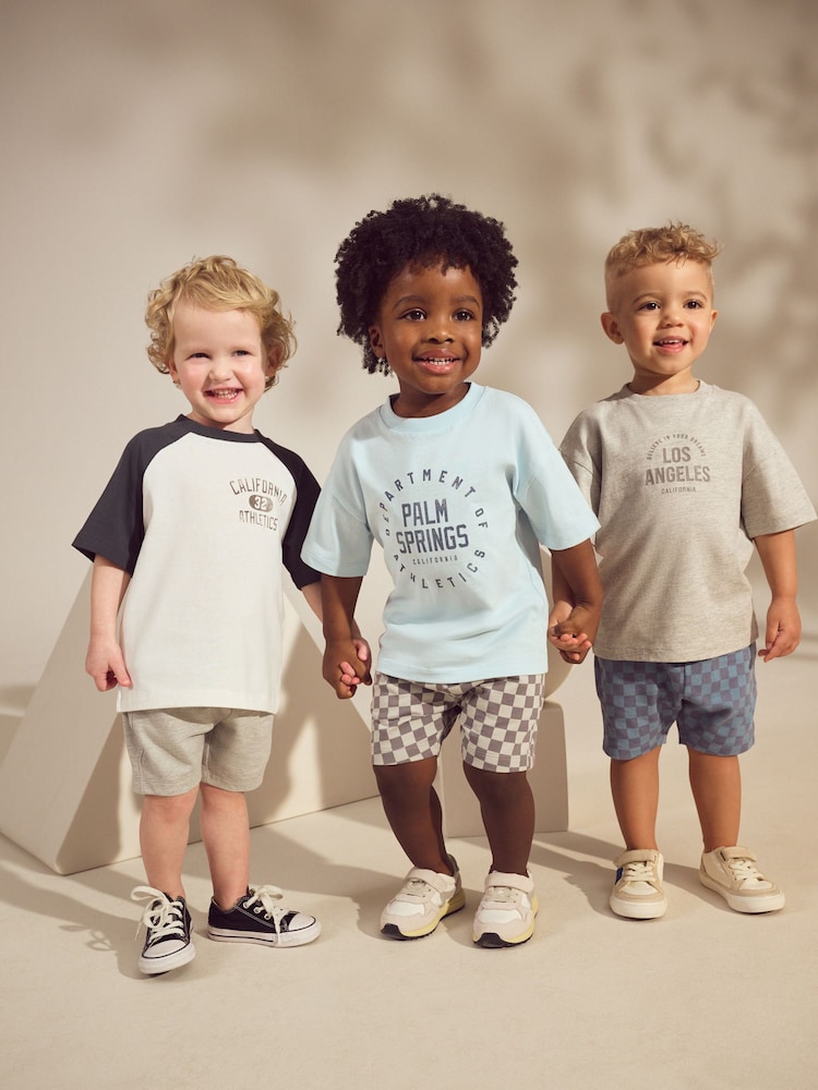 Azul/Cinza - Conjunto de camisetas de manga curta 100% algodão & Shorts, pacote 3 (3meses a7anos) - Imagem 1 de 11