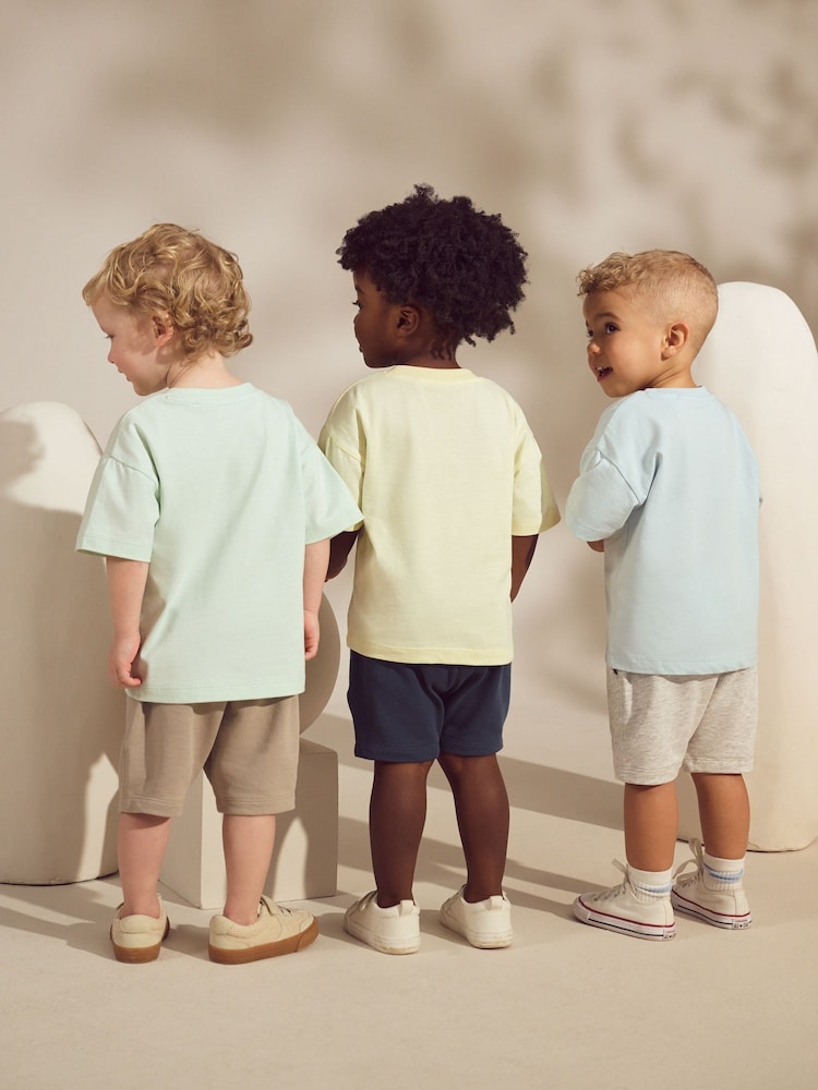 Pastel múltiplo - Conjunto de camisetas de manga curta 100% algodão & Shorts, pacote 3 (3meses a7anos) - Imagem 2 de 5