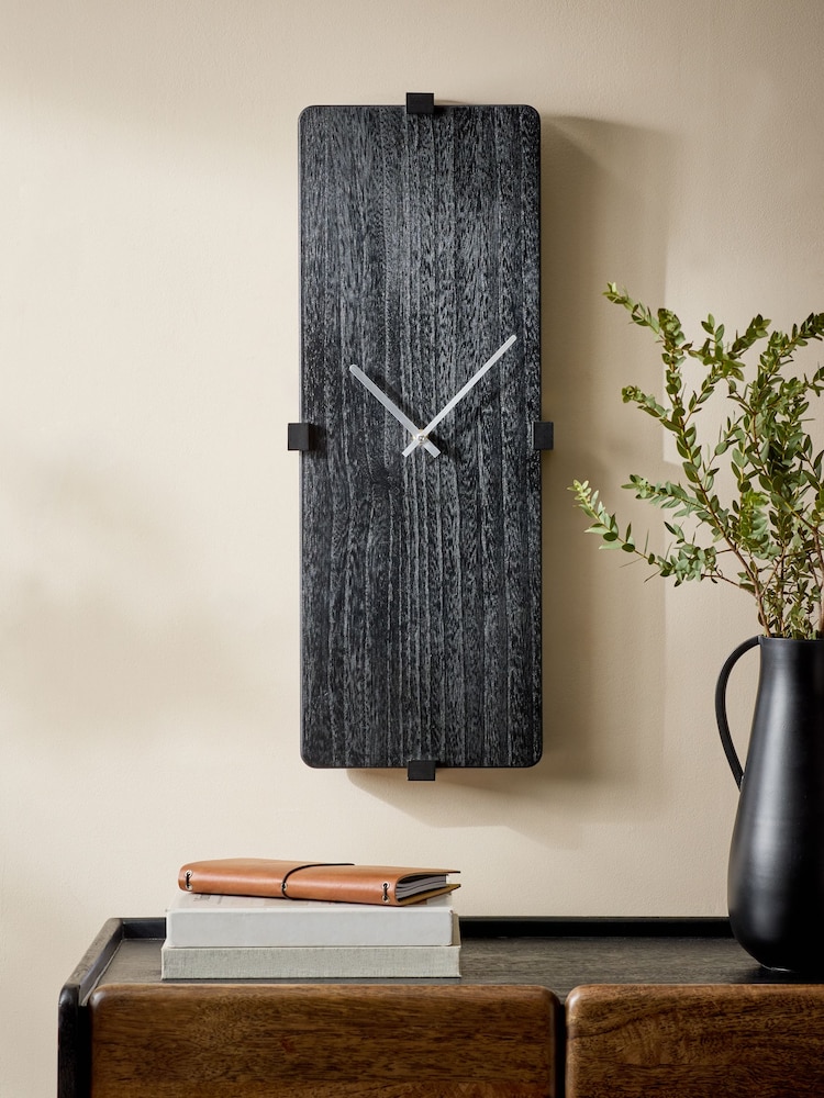 Black Wood Rectangular Clock - Image 1 of 6 Black Wood Rectangular Clock - Image 1 of 6