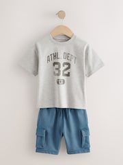 Grey/Blue Short Sleeve T-Shirt & Utility Shorts Set (3mths-7yrs) - Image 4 of 8