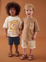 Brown Short Sleeve T-Shirt & Shorts Set 2 Pack (3mths-7yrs) (3mths-7yrs) - Image 1 of 12
