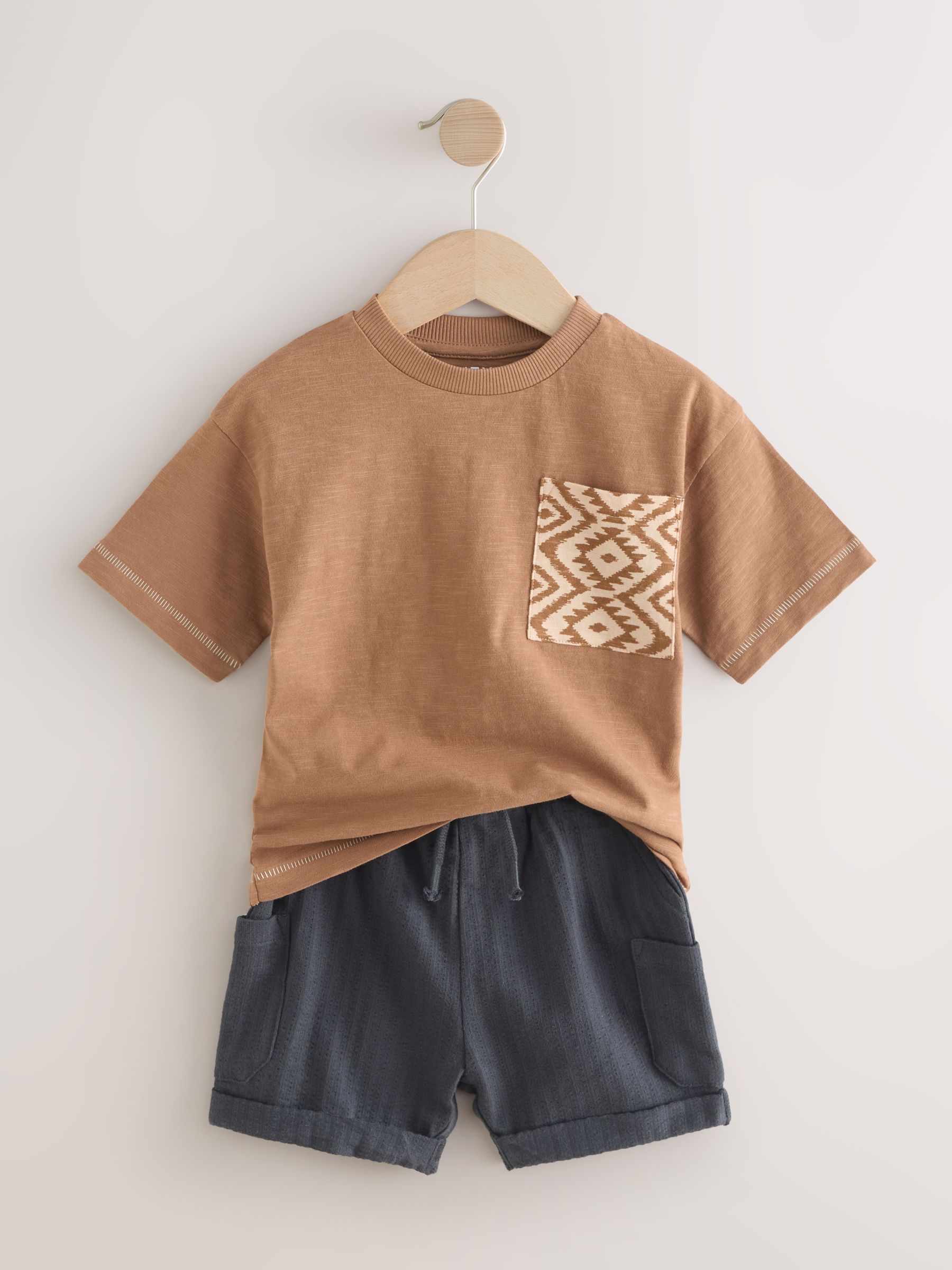 Buy Brown Short Sleeve T-Shirt & Shorts Set 2 Pack (3mths