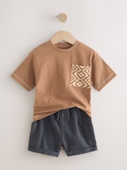 Brown Short Sleeve T-Shirt & Shorts Set 2 Pack (3mths-7yrs) (3mths-7yrs) - Image 10 of 12