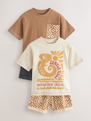 Brown Short Sleeve T-Shirt & Shorts Set 2 Pack (3mths-7yrs) (3mths-7yrs) - Image 5 of 12