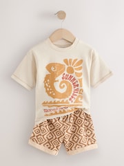 Brown Short Sleeve T-Shirt & Shorts Set 2 Pack (3mths-7yrs) (3mths-7yrs) - Image 8 of 12
