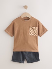 Brown Short Sleeve T-Shirt & Shorts Set 2 Pack (3mths-7yrs) (3mths-7yrs) - Image 9 of 12