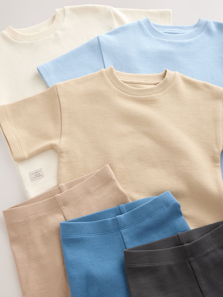 Multi Neutral Short Sleeve Textured T-Shirts & Cycling Shorts 3 Pack (3mths-7yrs) - Image 11 of 14