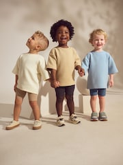 Multi Neutral Short Sleeve Textured T-Shirts & Cycling Shorts 3 Pack (3mths-7yrs) - Image 2 of 12