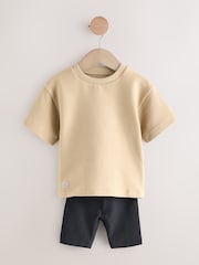 Multi Neutral Short Sleeve Textured T-Shirts & Cycling Shorts 3 Pack (3mths-7yrs) - Image 4 of 12