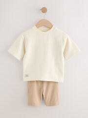 Multi Neutral Short Sleeve Textured T-Shirts & Cycling Shorts 3 Pack (3mths-7yrs) - Image 5 of 12