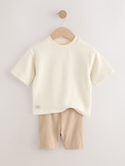 Multi Neutral Short Sleeve Textured T-Shirts & Cycling Shorts 3 Pack (3mths-7yrs) - Image 6 of 12