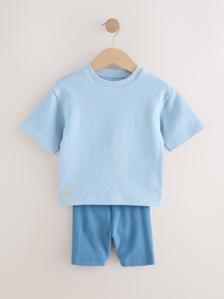 Multi Neutral Short Sleeve Textured T-Shirts & Cycling Shorts 3 Pack (3mths-7yrs) - Image 6 of 14