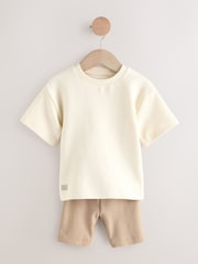 Multi Neutral Short Sleeve Textured T-Shirts & Cycling Shorts 3 Pack (3mths-7yrs) - Image 8 of 12
