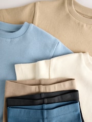 Multi Neutral Short Sleeve Textured T-Shirts & Cycling Shorts 3 Pack (3mths-7yrs) - Image 9 of 12