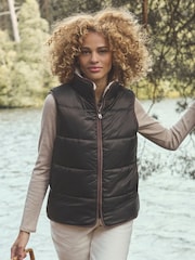 Joules Reversible Faux Fur Brown/Cream Padded Gilet - Image 1 of 10