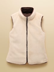 Joules Reversible Faux Fur Brown/Cream Padded Gilet - Image 10 of 10