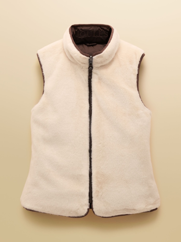 Joules Reversible Faux Fur Brown/Cream Padded Gilet - Image 10 of 10 Joules Reversible Faux Fur Brown/Cream Padded Gilet - Image 10 of 10