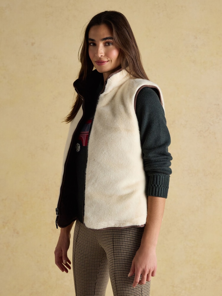 Joules Reversible Faux Fur Brown/Cream Padded Gilet - Image 2 of 10 Joules Reversible Faux Fur Brown/Cream Padded Gilet - Image 2 of 10