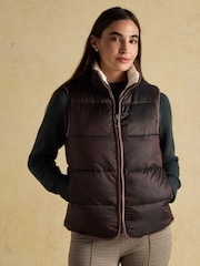 Joules Reversible Faux Fur Brown/Cream Padded Gilet - Image 5 of 10