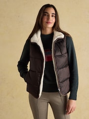 Joules Reversible Faux Fur Brown/Cream Padded Gilet - Image 8 of 10