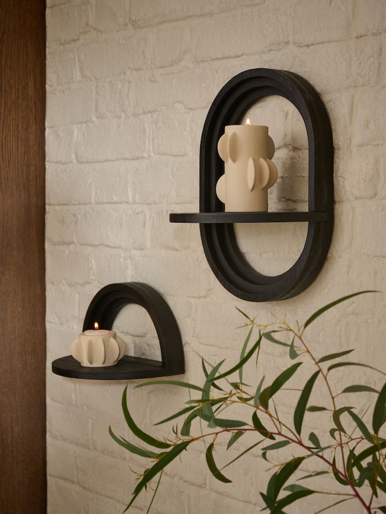 Set of 2 Black Display Shelves - Image 1 of 6 Set of 2 Black Display Shelves - Image 1 of 6