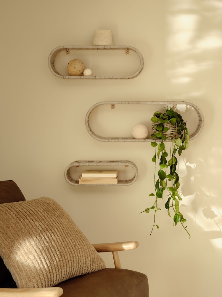 Natural Woven Set of 3 Wall Shelves - Image 1 of 4