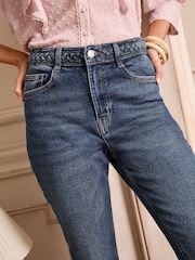Love & Roses Mid Wash Blue Plait Waist Flared Jeans - Image 5 of 6