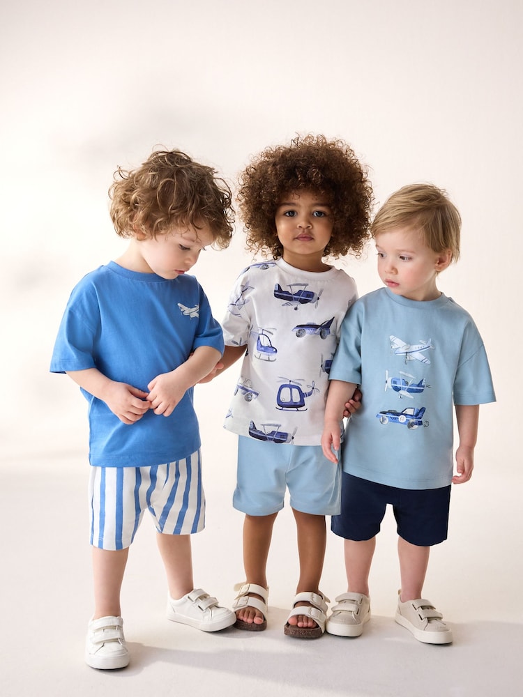 Transporte azul - Conjunto de camisetas de manga curta 100% algodão & Shorts, pacote 3 (3meses a7anos) - Imagem 1 de 1