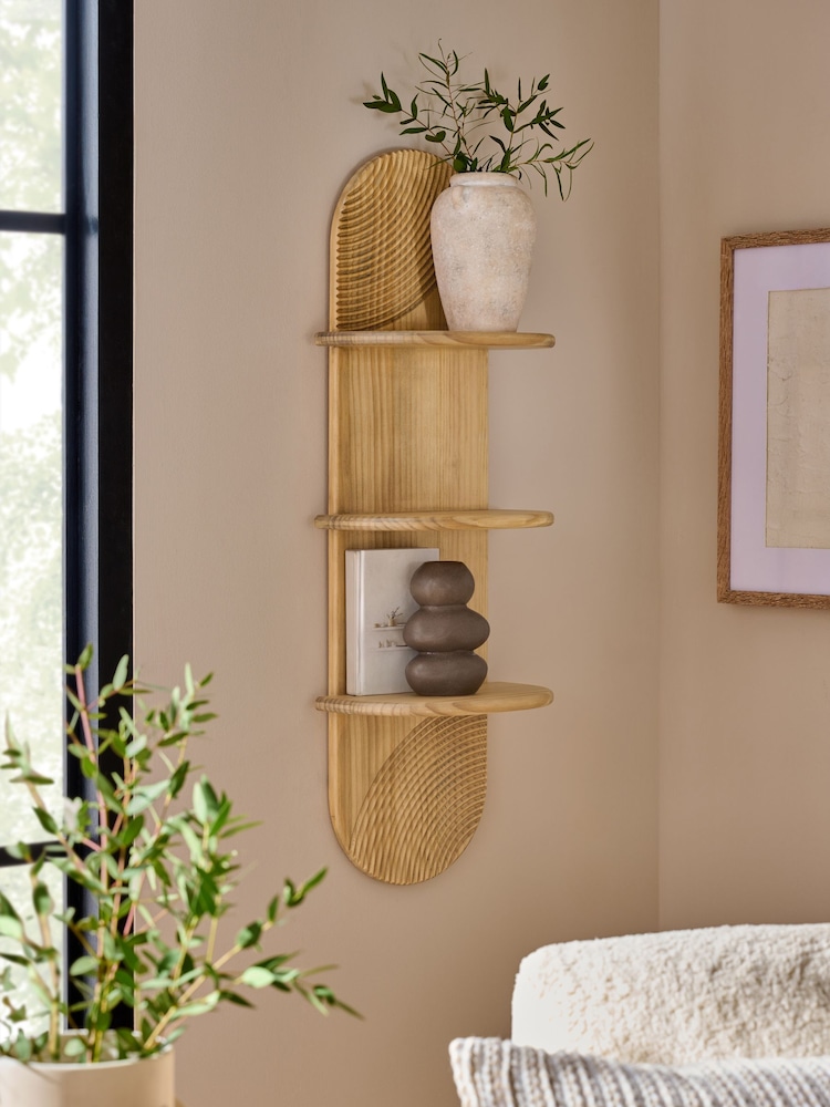 Natural Carved 3 Tier Wall Shelf - Image 1 of 5