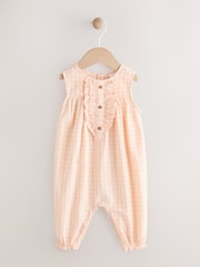 Peach Pink Gingham Baby Frill Front Romper (0mths-2yrs) - Image 1 of 7
