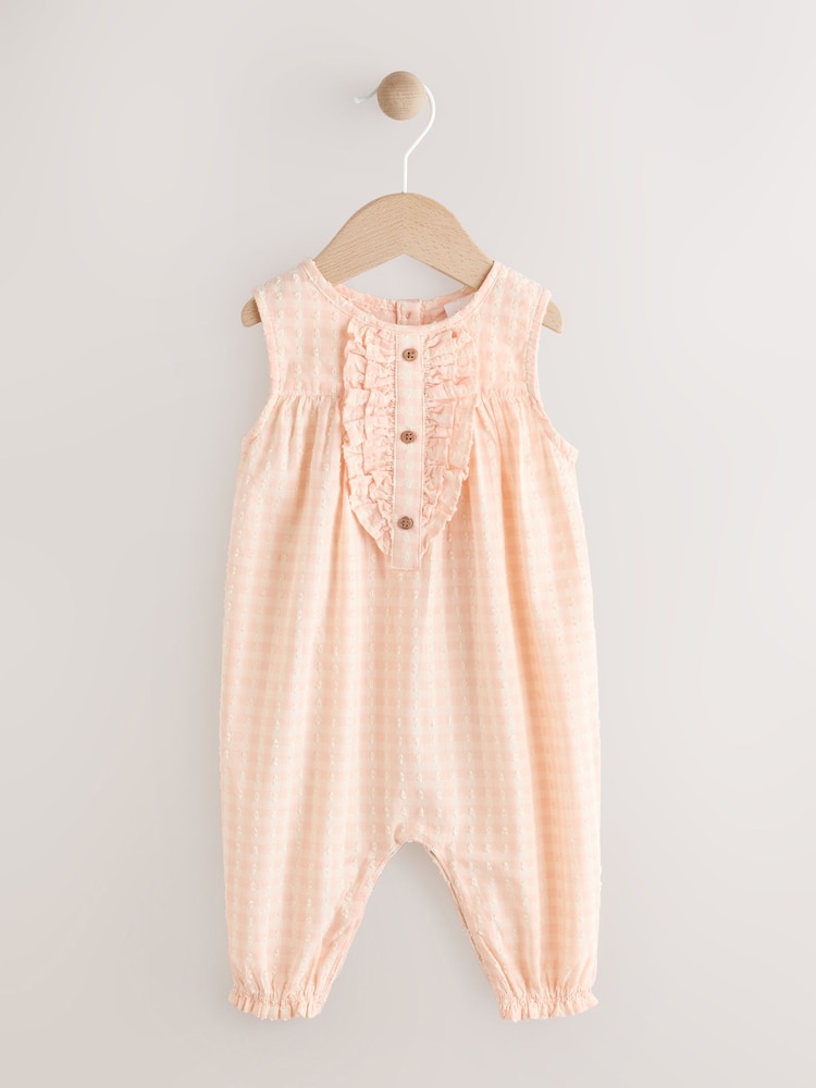 Peach Pink Gingham Baby Frill Front Romper (0mths-2yrs) - Image 1 of 7