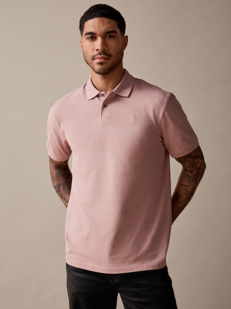 Dusky Pink Regular Fit Short Sleeve Pique Polo Shirt - Image 1 of 8