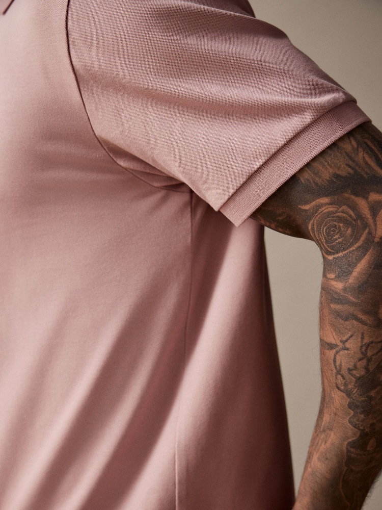 Dusky Pink Regular Fit Short Sleeve Pique Polo Shirt - Image 5 of 8