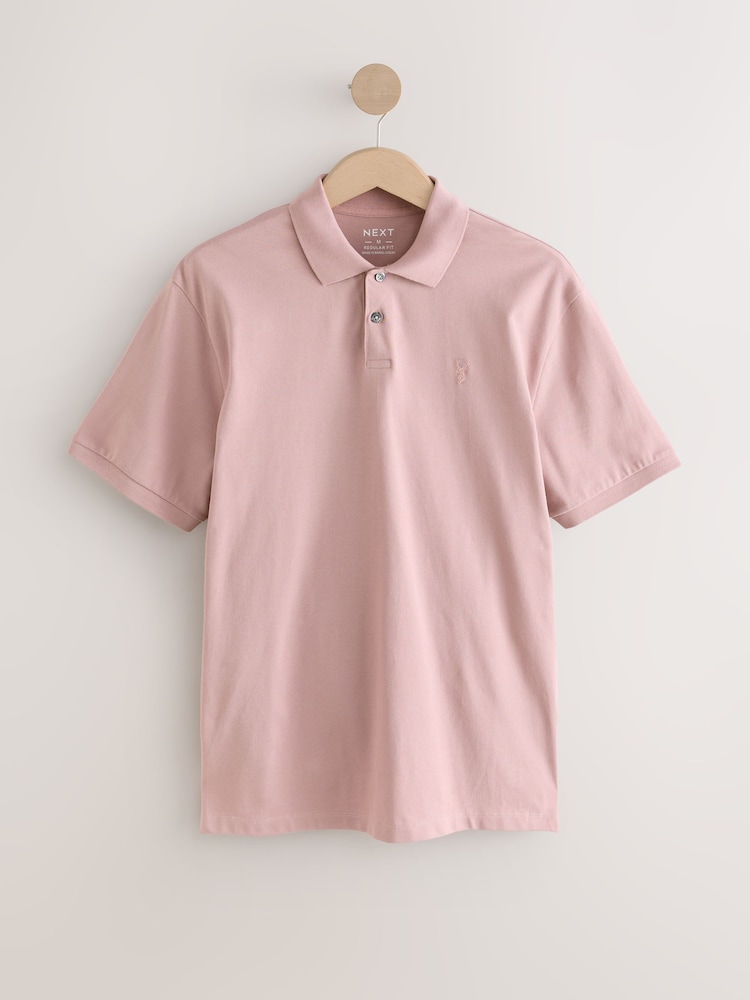 Dusky Pink Regular Fit Short Sleeve Pique Polo Shirt - Image 6 of 8
