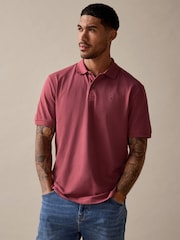 Mid Red Regular Fit Short Sleeve Pique Polo Shirt - Image 1 of 7