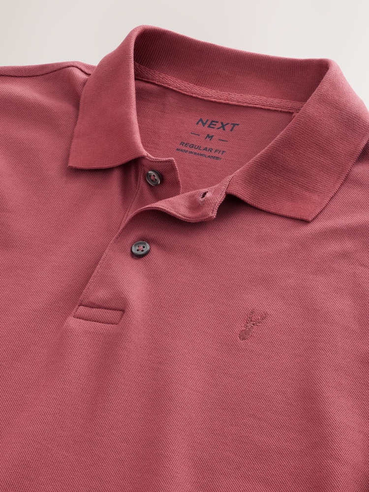 Mid Red Regular Fit Short Sleeve Pique Polo Shirt - Image 7 of 7